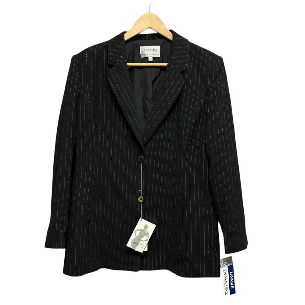 Ingenuity Black Blush Dotted Stripe Lined Blazer Size 12 NWT